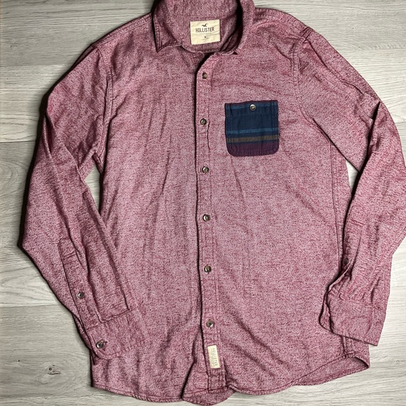 Hollister‎ Shirt Mens Medium Red Flannel Button Up Casual Preppy Long Sleeve - Picture 1 of 7